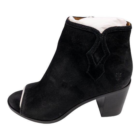 Frye Black Danica Suede Peep Toe Distressed Heeled Ankle Boots 8 - Picture 1 of 13